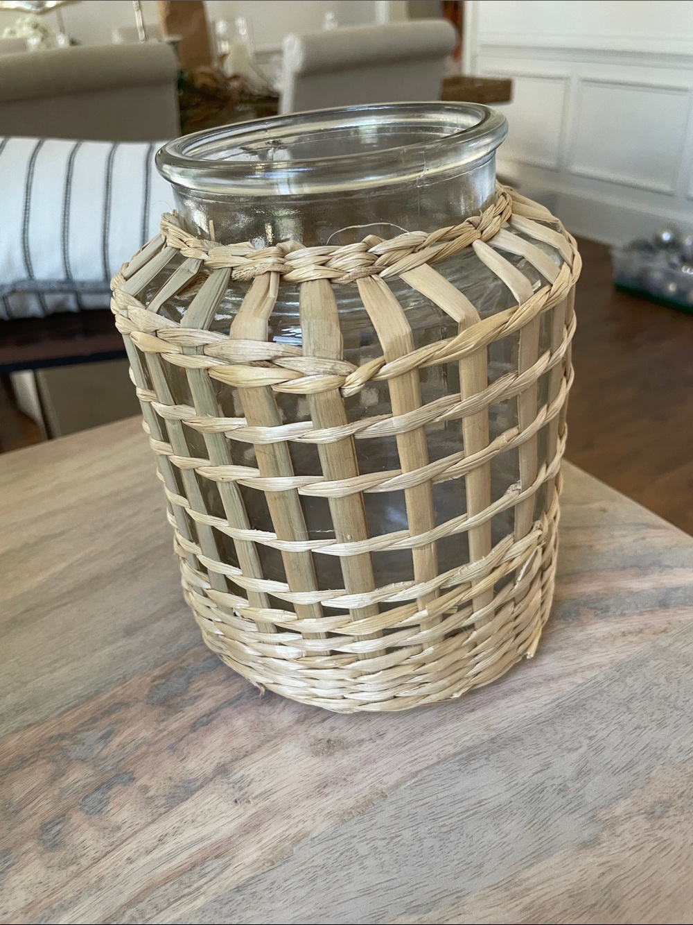 Woven Rattan Glass Vase - Natural Tan
